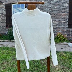 Vintage ColdWater Creek silk-cotton blend ribbed mock neck sweater, cream